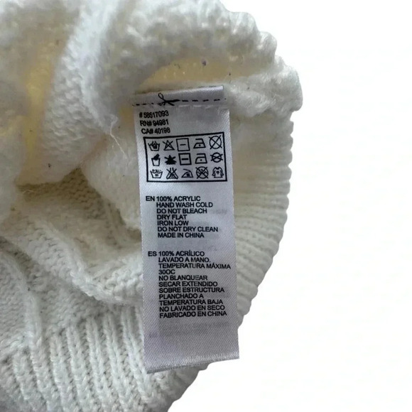 Women Pullover Sweater large L White Cream Rabbit Hair-Wool Cable Knit - Picture 7 of 7